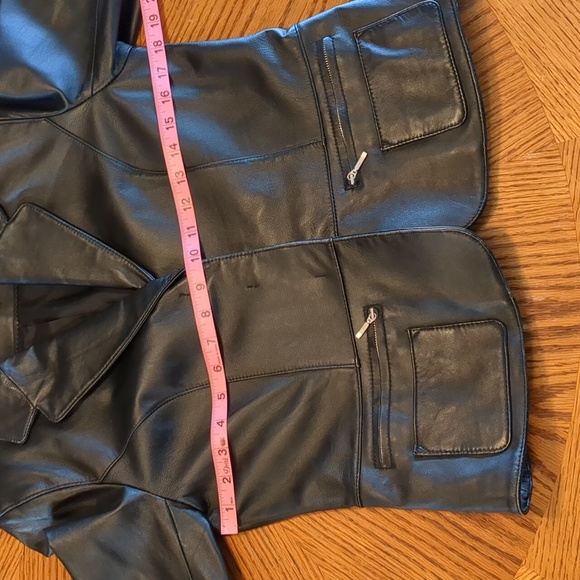 i.e. Vintage Smooth Leather Snap Front Lined Peplum Jacket Black PM - Picture 14 of 16